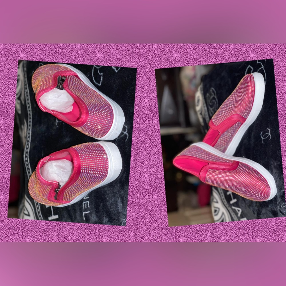 pink blinged out slip-on shoes